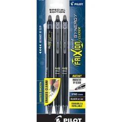 Pilot® FriXion® Synergy Clicker Erasable Retractable Gel Pens, Pack of 3, Extra-Fine Point, 0.5 mm, Black Barrel, Black Ink