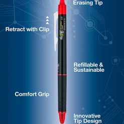 Pilot FriXion Synergy Clicker Retractable Erasable Gel Ink Pen, Extra Fine Point, 0.5mm, Black Barrel, Red Ink, Single Pen