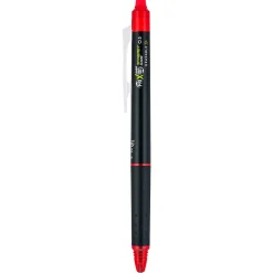 Pilot FriXion Synergy Clicker Retractable Erasable Gel Ink Pen, Extra Fine Point, 0.5mm, Black Barrel, Red Ink, Single Pen