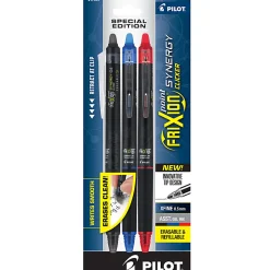 Pilot® FriXion® Synergy Clicker Erasable Retractable Gel Pens, Pack of 3, Extra-Fine Point, 0.5 mm, Black Barrel, Assorted Inks