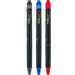 Pilot® FriXion® Synergy Clicker Erasable Retractable Gel Pens, Pack of 3, Extra-Fine Point, 0.5 mm, Black Barrel, Assorted Inks