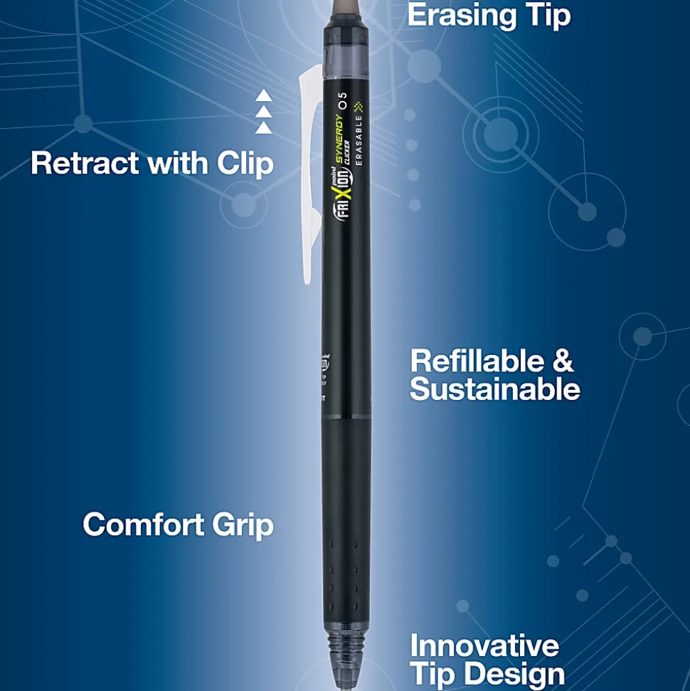 Pilot® FriXion® Synergy Clicker Erasable Retractable Gel Pens, Pack of 3, Extra-Fine Point, 0.5 mm, Black Barrel, Assorted Inks