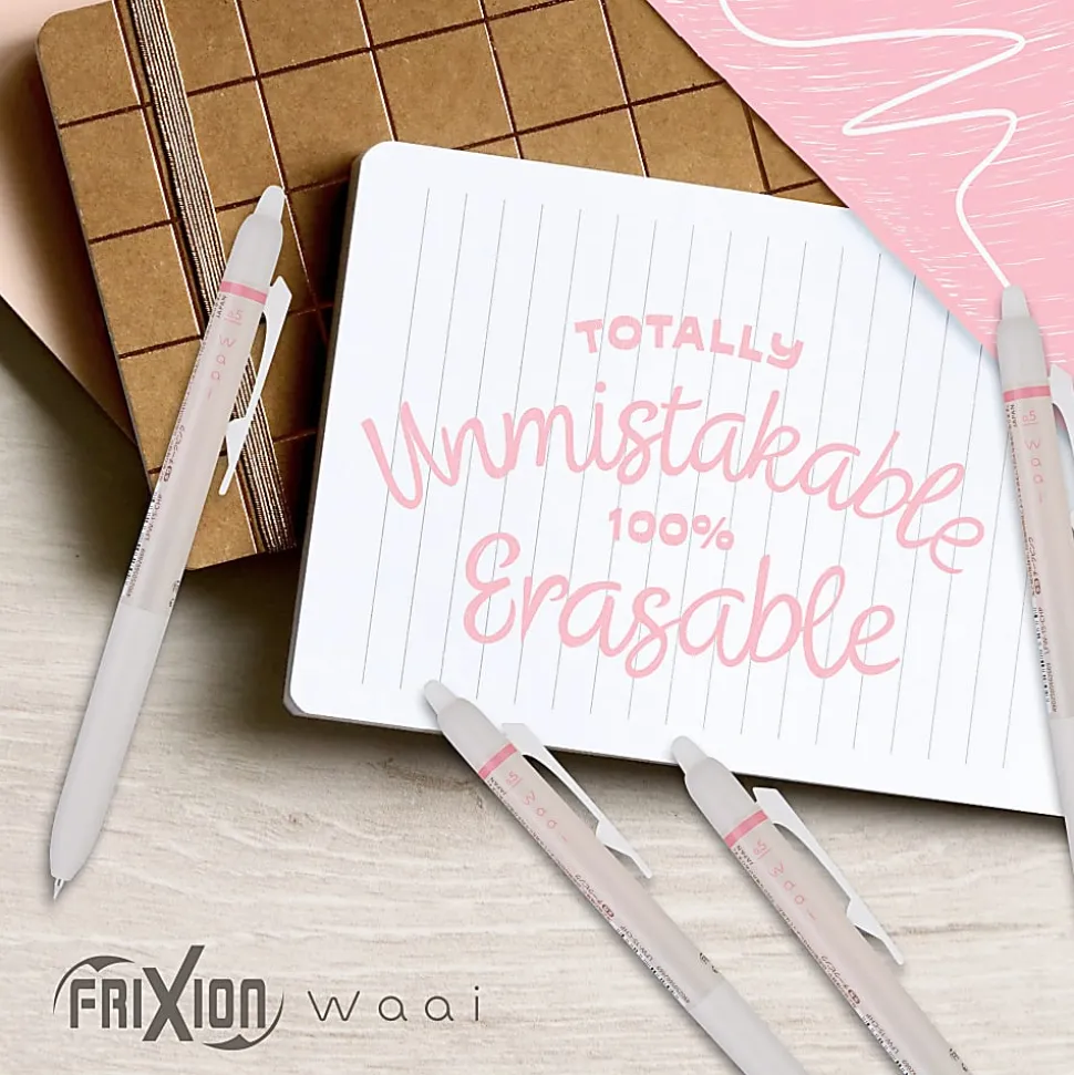Pilot FriXion Waai Retractable Erasable Gel Ink Pen, Extra Fine Point, 0.5mm, Beige Barrel, Light Pink Ink, Single Pen