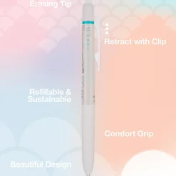 Pilot FriXion Waai Retractable Erasable Gel Ink Pen, Extra Fine Point, 0.5mm, Beige Barrel, Aqua Blue Ink, Single Pen