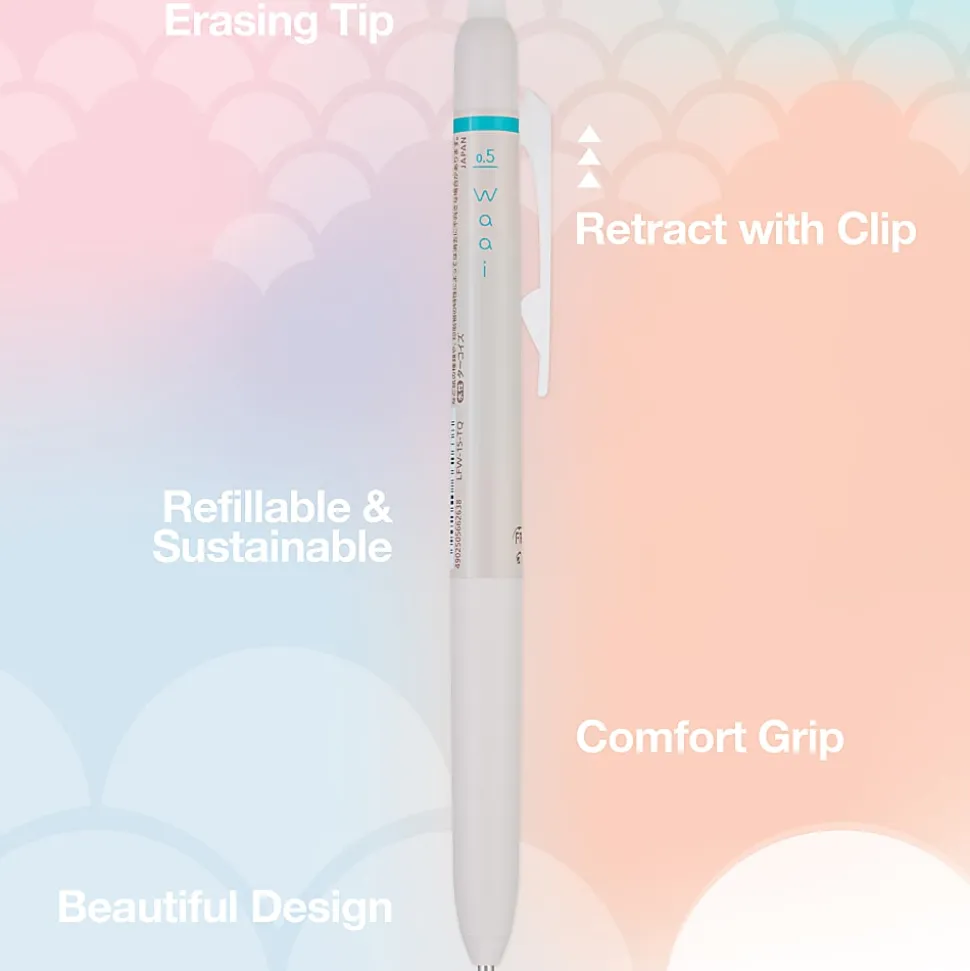 Pilot FriXion Waai Retractable Erasable Gel Ink Pen, Extra Fine Point, 0.5mm, Beige Barrel, Aqua Blue Ink, Single Pen