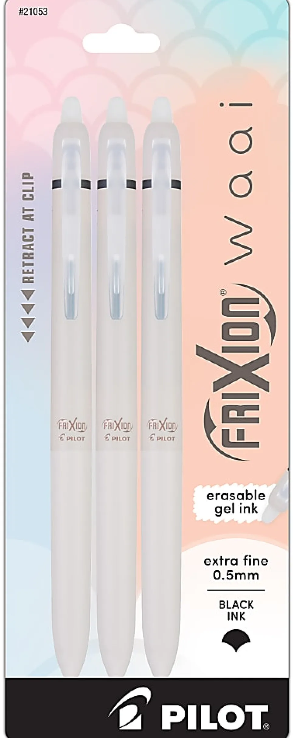 Pilot FriXion Waai Retractable Erasable Gel Ink Pens, Extra Fine Point, 0.5mm, Beige Barrels, Black Ink, Pack of 3 Pens