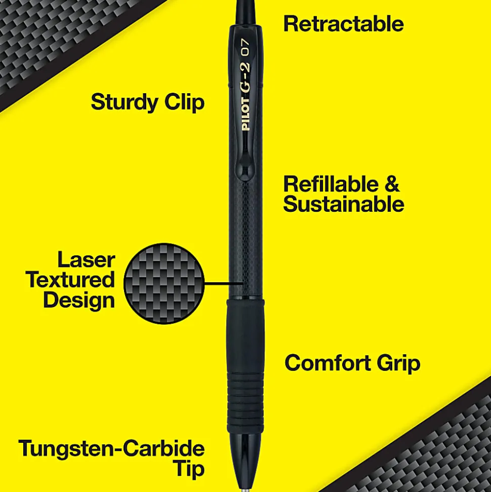 Pilot G2 Edge Gel Pen, Fine Point, 0.7mm, Black Barrel, Blue Ink, Single Pen