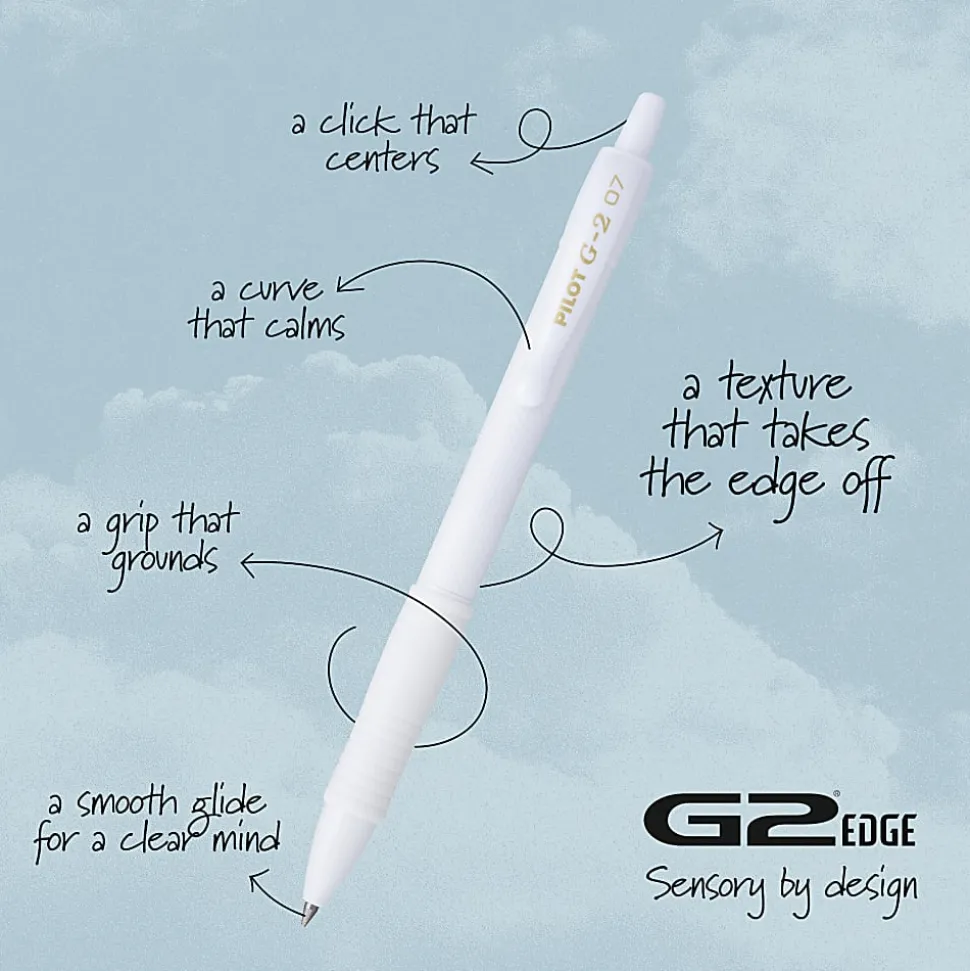 Pilot G2 Edge White Gel Pens, Fine Point, 0.7mm, White Barrels, Black Ink, Pack of 4 pens