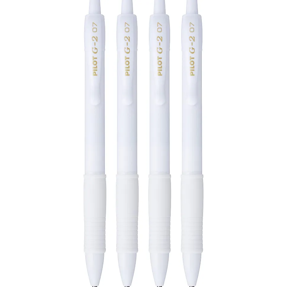 Pilot G2 Edge White Gel Pens, Fine Point, 0.7mm, White Barrels, Black Ink, Pack of 4 pens