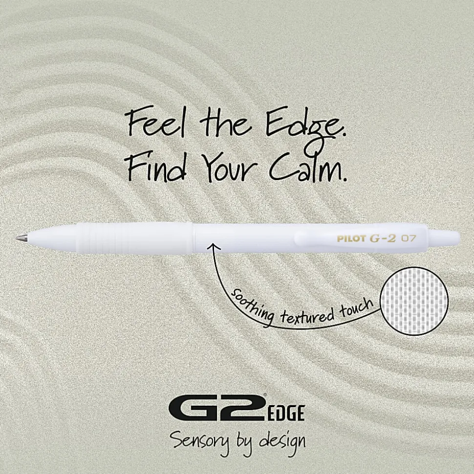 Pilot G2 Edge White Gel Pens, Fine Point, 0.7mm, White Barrels, Black Ink, Pack of 4 pens