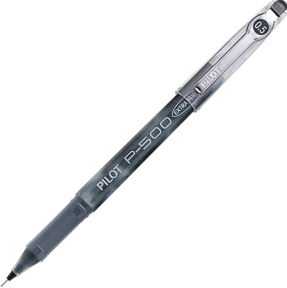Pilot® Gel Ink Rollerball Pens, P-500, Extra-Fine Point, 0.5 mm, Black Barrel, Black Ink, Pack Of 12 Pens