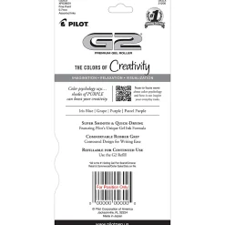 Pilot G2 Gel Pen, Fine Point, 0.7mm, Transparent barrel, Assorted purple inks, Pack of 4 pens