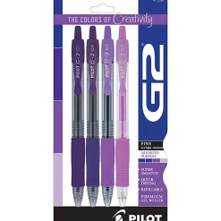 Pilot G2 Gel Pen, Fine Point, 0.7mm, Transparent barrel, Assorted purple inks, Pack of 4 pens