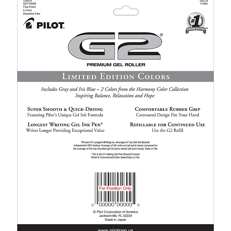 Pilot G2 Gel Pens, Fine Point, 0.7mm, Translucent Barrels, Assorted Inks, Pack Of 10 Pens