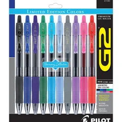 Pilot G2 Gel Pens, Fine Point, 0.7mm, Translucent Barrels, Assorted Inks, Pack Of 10 Pens