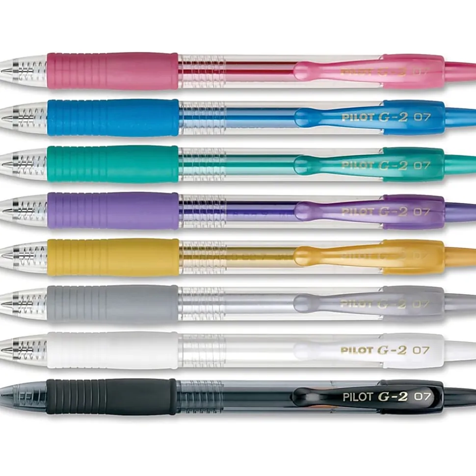Pilot G2 Metallics Gel Pens, Fine Point, 0.7 mm, Assorted Barrel Colors, Assorted Ink Colors, Pack Of 8 Pens