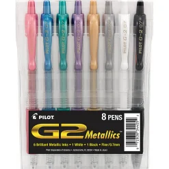 Pilot G2 Metallics Gel Pens, Fine Point, 0.7 mm, Assorted Barrel Colors, Assorted Ink Colors, Pack Of 8 Pens
