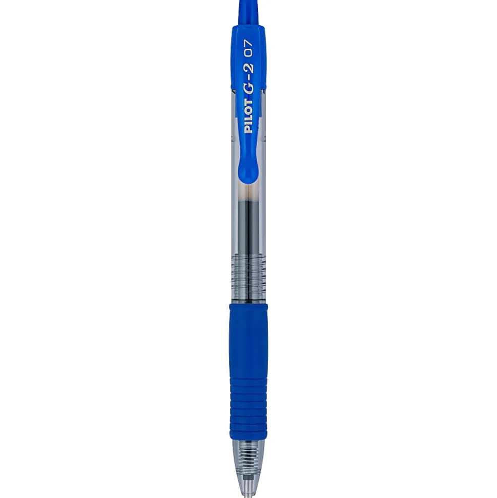 Pilot G2 Retractable Gel Pen, Fine Point, 0.7mm, Clear Barrels, Blue Ink, Tub Of 36 Pens