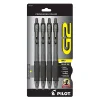 Pilot G2 Retractable Gel Pens, Bold Point, 1.0 mm, Clear Barrels, Black Ink, Pack Of 4