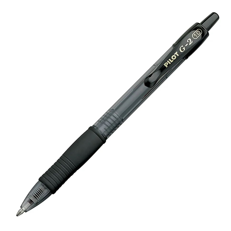 Pilot G2 Retractable Gel Pens, Bold Point, 1.0 mm, Clear Barrels, Black Ink, Pack Of 12 Pens