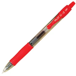 Pilot G2 Retractable Gel Pens, Extra Fine Point, 0.5 mm, Clear Barrels, Red Ink, Pack Of 12