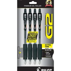 Pilot G2 Retractable Gel Pens, Extra Fine Point, 0.5 mm, Black Barrels, Black Ink, Pack Of 4