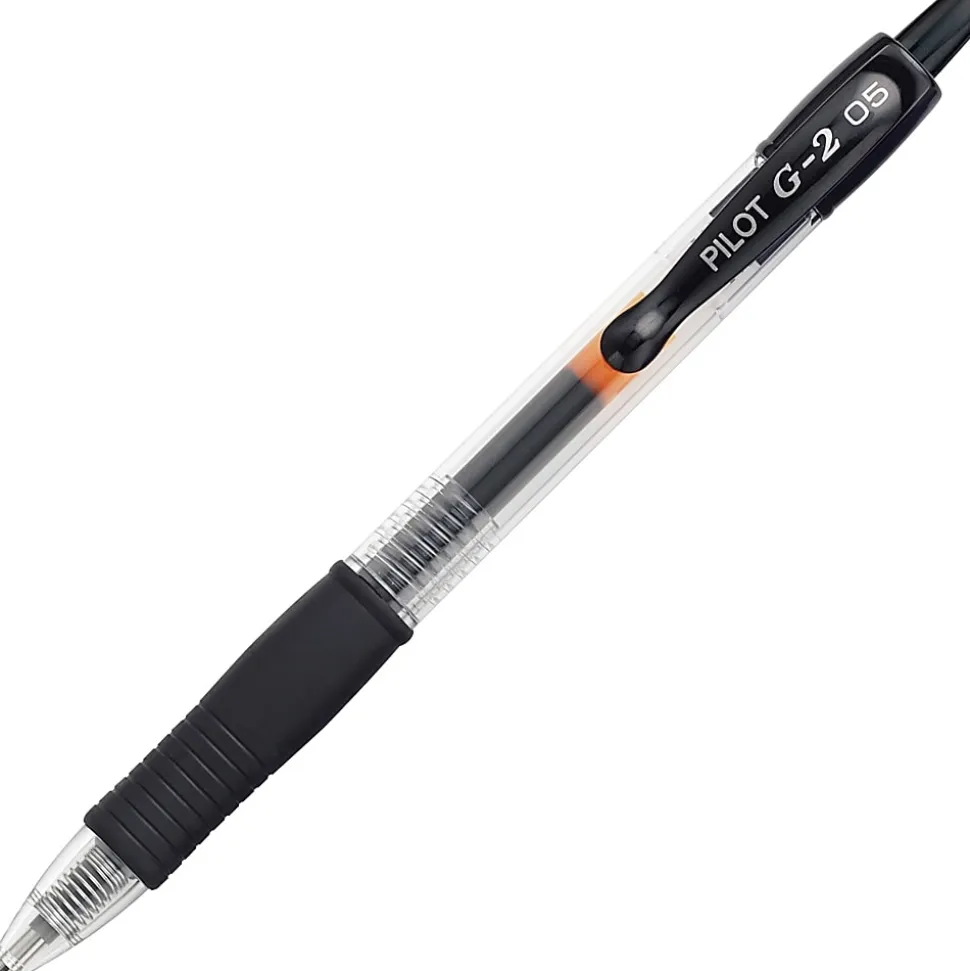 Pilot G2 Retractable Gel Pens, Extra Fine Point, 0.5 mm, Clear Barrels, Black Ink, Pack Of 12