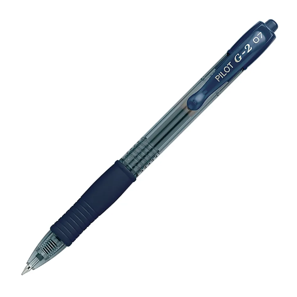 Pilot G2 Retractable Gel Pens, Fine Point, 0.7 mm, Clear Barrels, Navy Ink, Pack Of 12 Pens