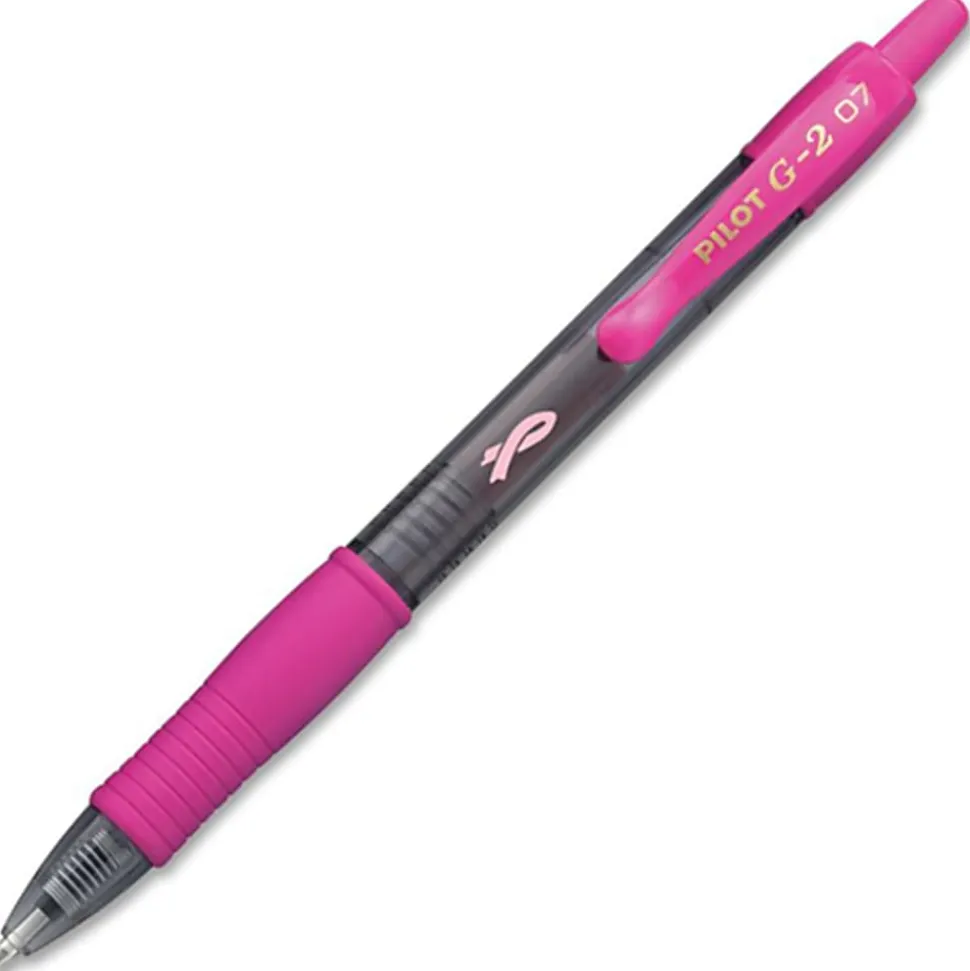 Pilot G2 Retractable Gel Pens, Fine Point, 0.7 mm, Pink Barrel, Black Ink, Pack Of 2 Pens
