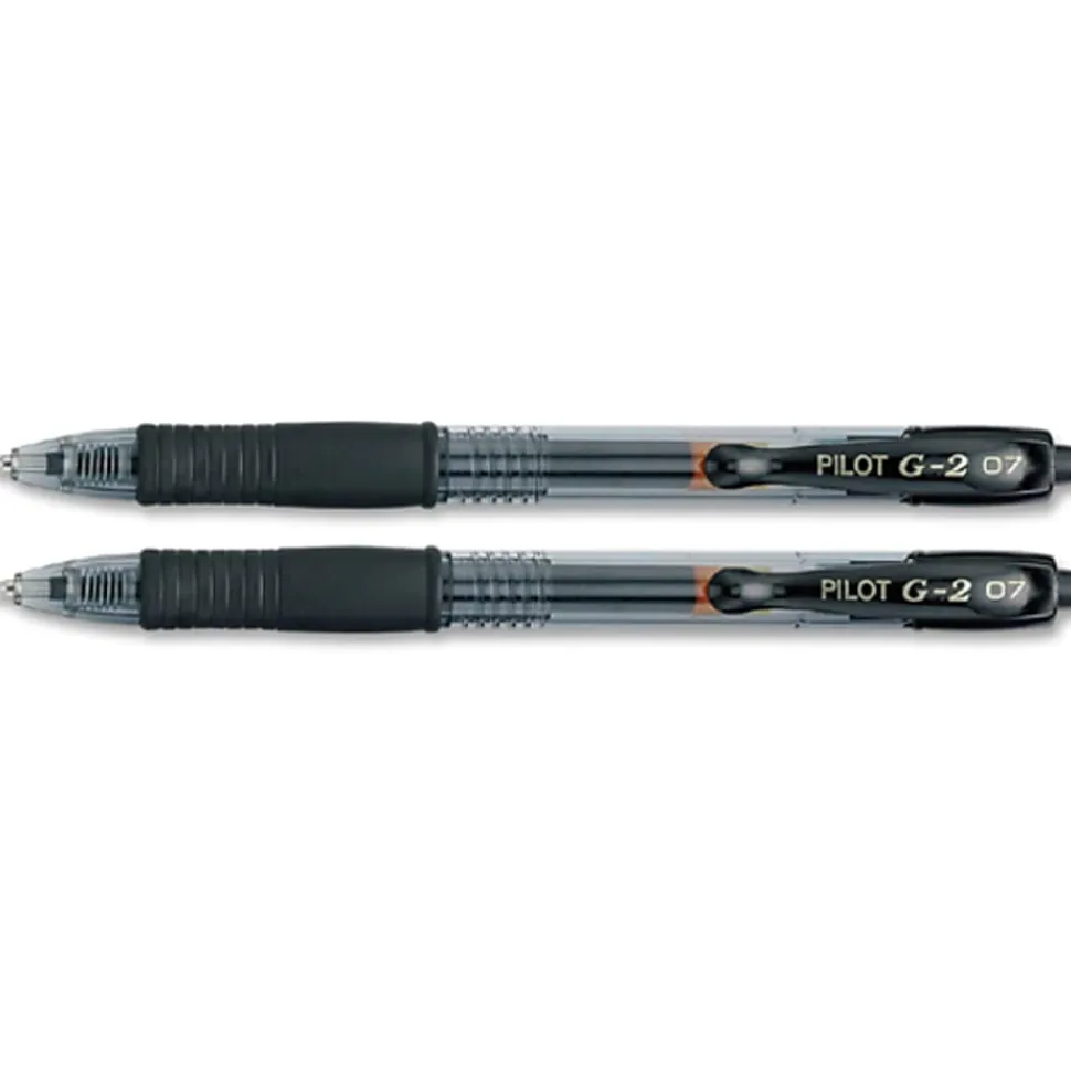 Pilot G2 Retractable Gel Pens, Fine Point, 0.7 mm, Translucent Barrel, Black Ink, Pack Of 2 Pens