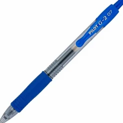 Pilot G2 Retractable Gel Pens, Fine Point, 0.7 mm, Clear Barrels, Blue Ink, Pack Of 12 Pens