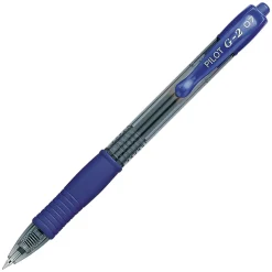 Pilot G2 Retractable Gel Pens, Fine Point, 0.7 mm, Clear Barrels, Blue Ink, Pack Of 4 Pens