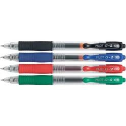Pilot G2 Retractable Gel Pens, Fine Point, 0.7 mm, Assorted Barrels, Assorted Ink Colors, Pack Of 4