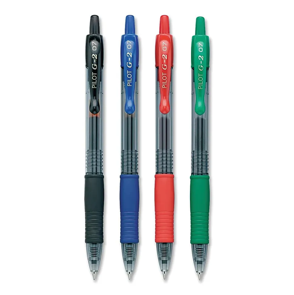 Pilot G2 Retractable Gel Pens, Fine Point, 0.7 mm, Assorted Barrels, Assorted Ink Colors, Pack Of 4