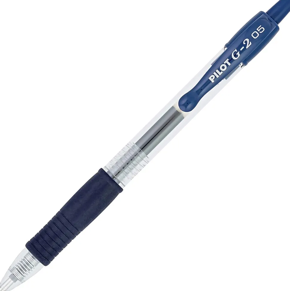 Pilot G2 Retractable Gel Pens, Pack Of 12, Fine Point, 0.5 mm, Clear Barrel, Blue Ink