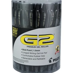 Pilot G2 Retractable Gel Pens, Pack Of 36, Bold Point, 1.0 mm, Clear Barrel, Black Ink