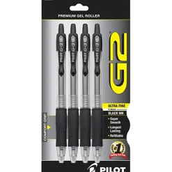 Pilot G2 Retractable Gel Pens, Ultra Fine Point, 0.38 mm, Clear Barrels, Black Ink, Pack Of 4