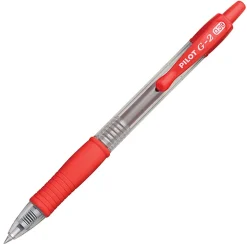 Pilot G2 Retractable Gel Pens, Ultra Fine Point, 0.38 mm, Clear Barrels, Red Ink, Pack Of 12