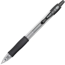 Pilot G2 Retractable Gel Pens, Ultra Fine Point, 0.38 mm, Clear Barrels, Black Ink, Pack Of 12