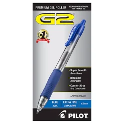 Pilot® G2 Retractable XFine Gel Rollerball Pens, Pack Of 12, Extra Fine Point, 0.5 mm, Blue Ink