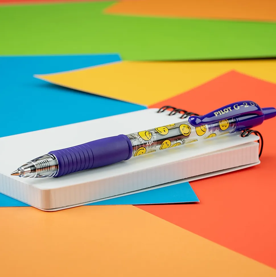 Pilot G2 | SmileyWorld Gel Pen, Fine Point, 0.7mm, Iris Blue Ink, Single Pen