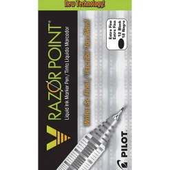 Pilot® Liquid Ink Razor Point Pens, Extra-Fine Point, 0.3 mm, Graphite Barrel, Black Ink, Pack Of 12 Pens