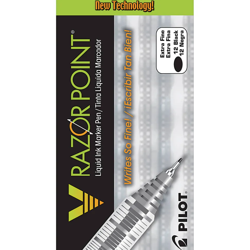Pilot® Liquid Ink Razor Point Pens, Extra-Fine Point, 0.3 mm, Graphite Barrel, Black Ink, Pack Of 12 Pens