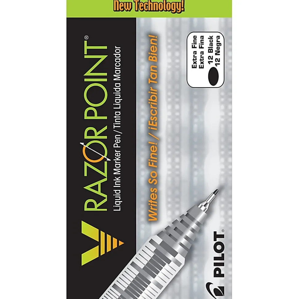 Pilot® Liquid Ink Razor Point Pens, Extra-Fine Point, 0.3 mm, Graphite Barrel, Black Ink, Pack Of 12 Pens