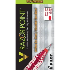 Pilot® Liquid Ink Razor Point Pens, Extra-Fine Point, 0.3 mm, Graphite Barrel, Red Ink, Pack Of 12 Pens