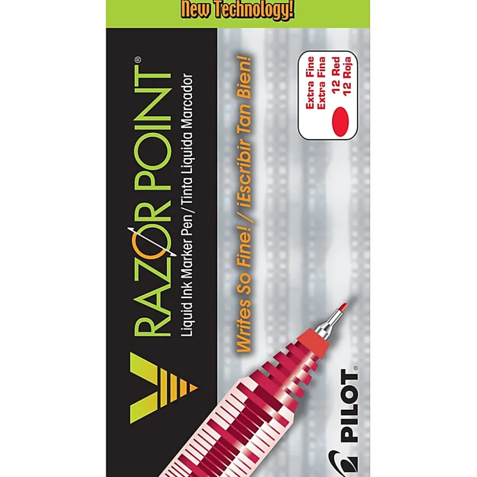 Pilot® Liquid Ink Razor Point Pens, Extra-Fine Point, 0.3 mm, Graphite Barrel, Red Ink, Pack Of 12 Pens