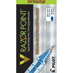 Pilot® Liquid Ink Razor Point Pens, Extra-Fine Point, 0.3 mm, Graphite Barrel, Blue Ink, Pack Of 12 Pens