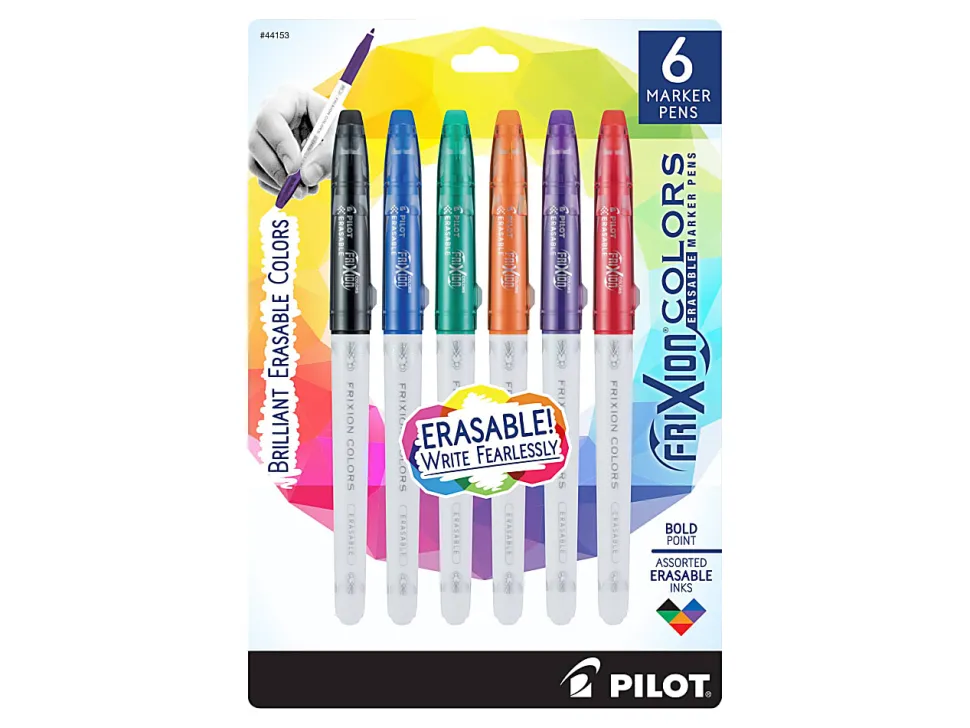 Pilot Marker Pens - Bold 2.5 mm Point Size - Black, Blue, Red, Green, Orange, Purple - White Barrel - 6 / Pack
