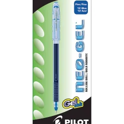 Pilot® Neo-Gel Rollerball Pens, Fine Point, 0.7 mm, Clear Barrel, Blue Ink, Pack Of 12