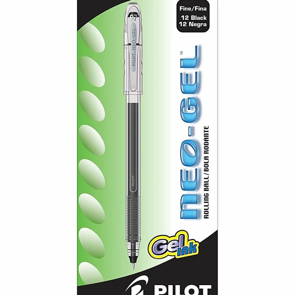 Pilot® Neo-Gel Rollerball Pens, Fine Point, 0.7 mm, Clear Barrel, Black Ink, Pack Of 12